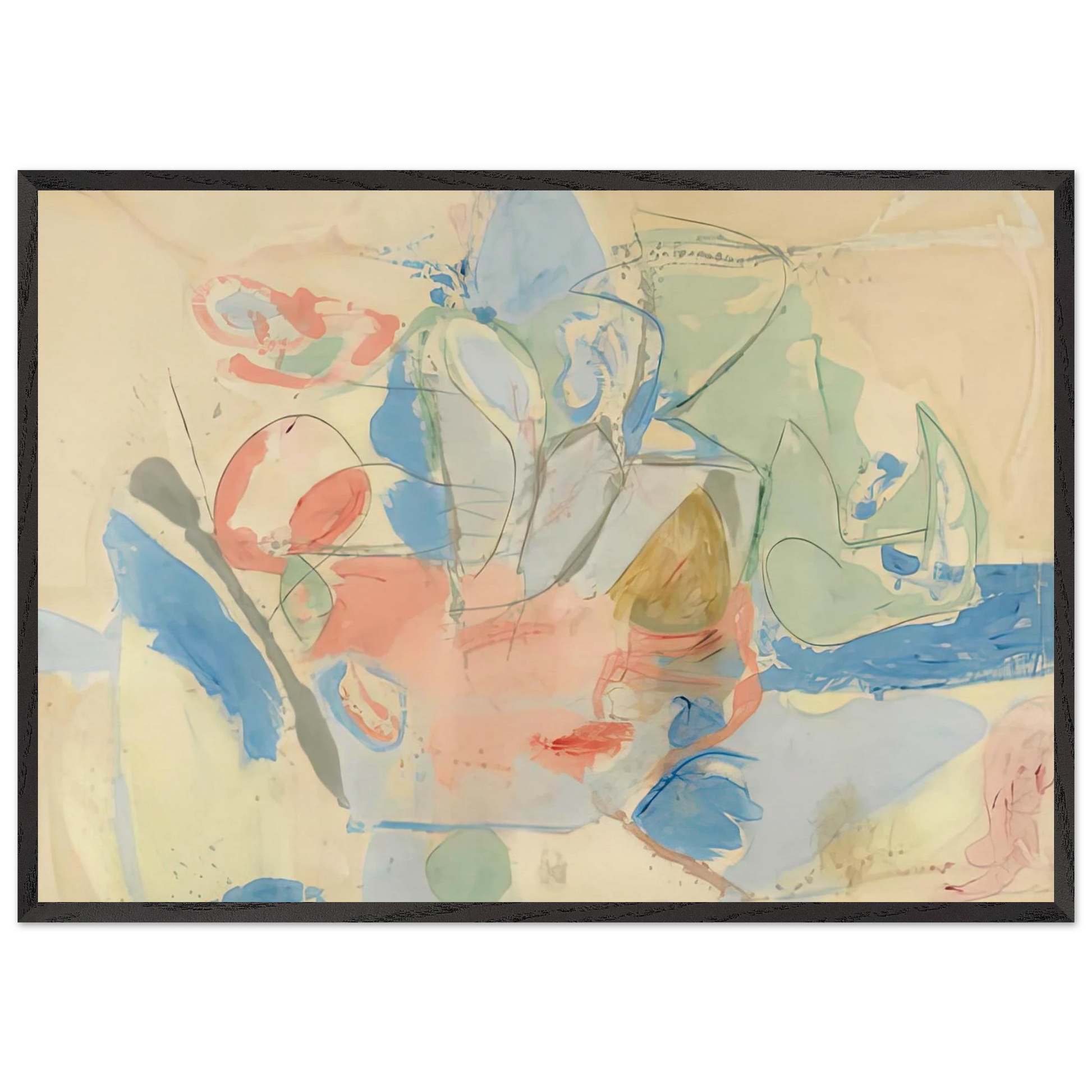 Mountains and Sea 1952- - Helen Frankenthaler 70x100 cm / 28x40 inches Framed Art Print – Black Wooden Frame