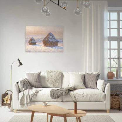Wheatstacks, Snow Effect, Morning - claude monet Brushed Aluminum Print - 70x100 cm / 28x40 inches | claude monet Aluminum Print | claude monet Prints