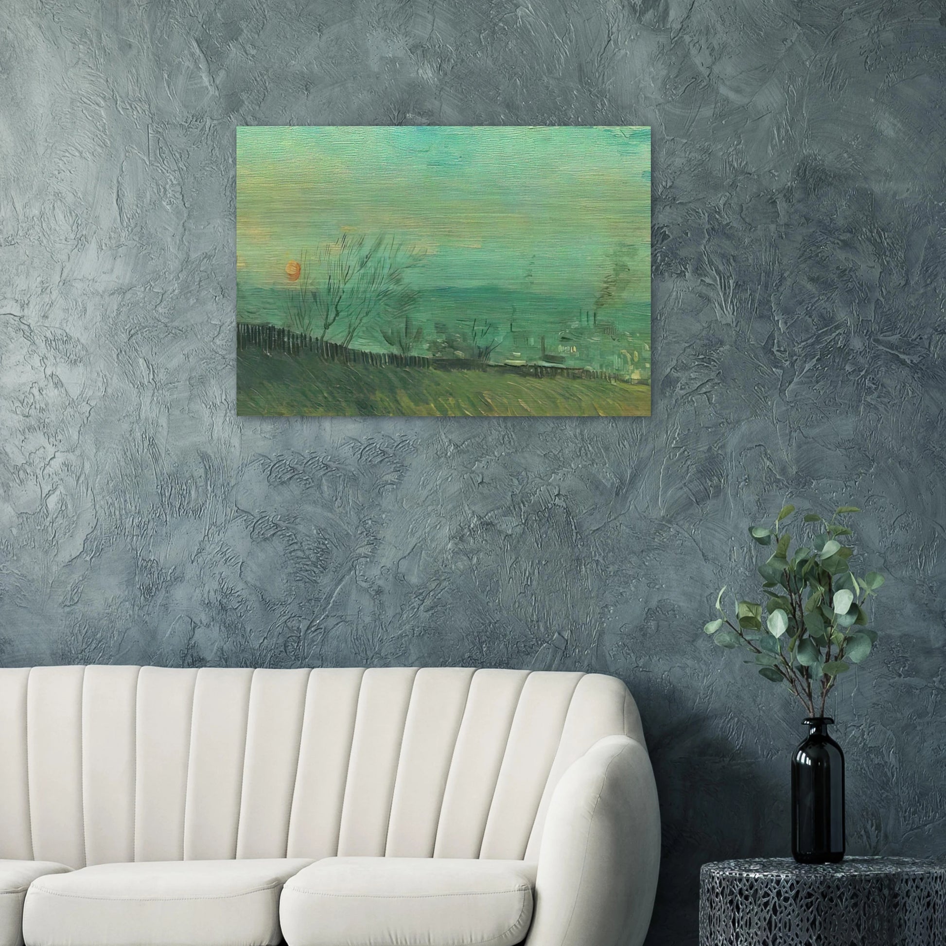 Factories Seen from a Hillside in Moonlight - Vincent van Gogh Brushed Aluminum Print - 70x100 cm / 28x40 inches | Vincent van Gogh Aluminum Print | Vincent van Gogh Prints