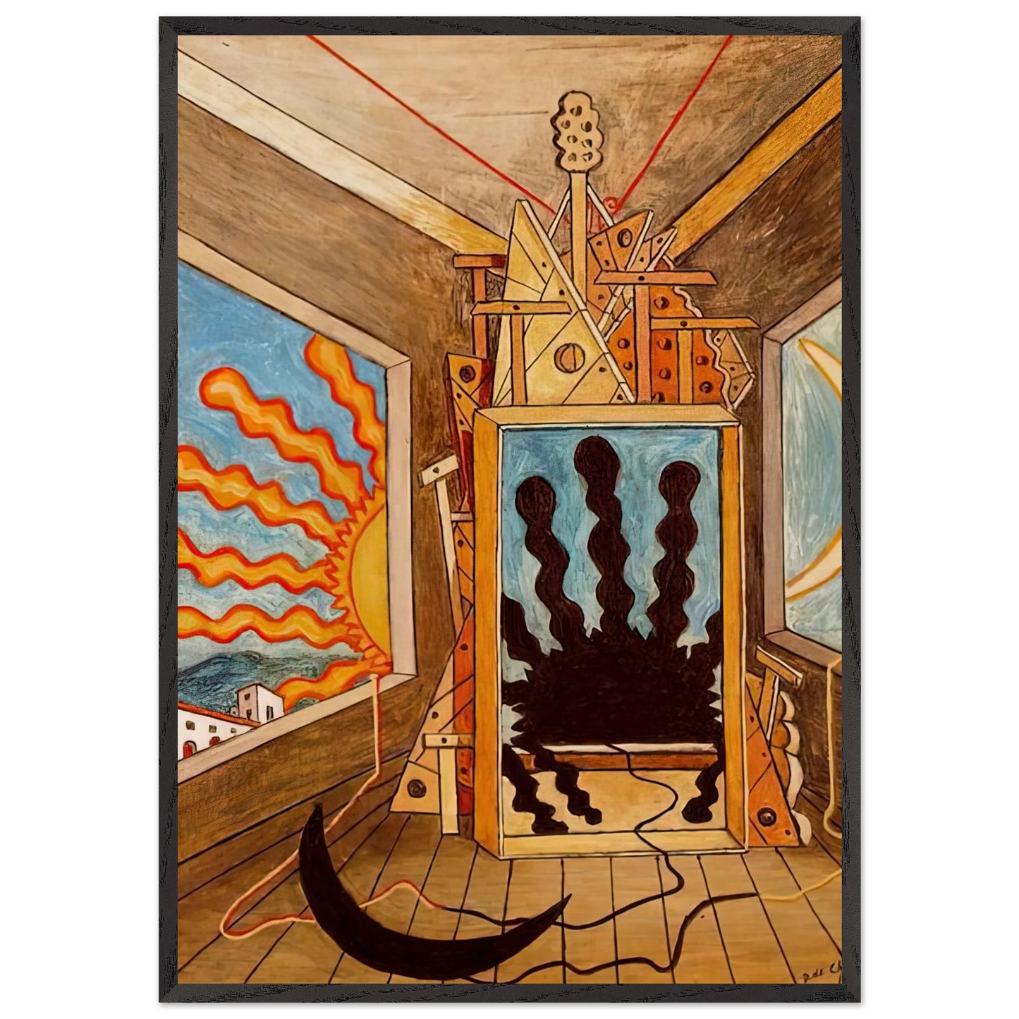 METAPHYSICAL INTERIOR WITH SUN WHICH DIES 1971 - Giorgio de Chirico Framed Art Print – Black Wooden Frame - Default Title - -Framed Art Print