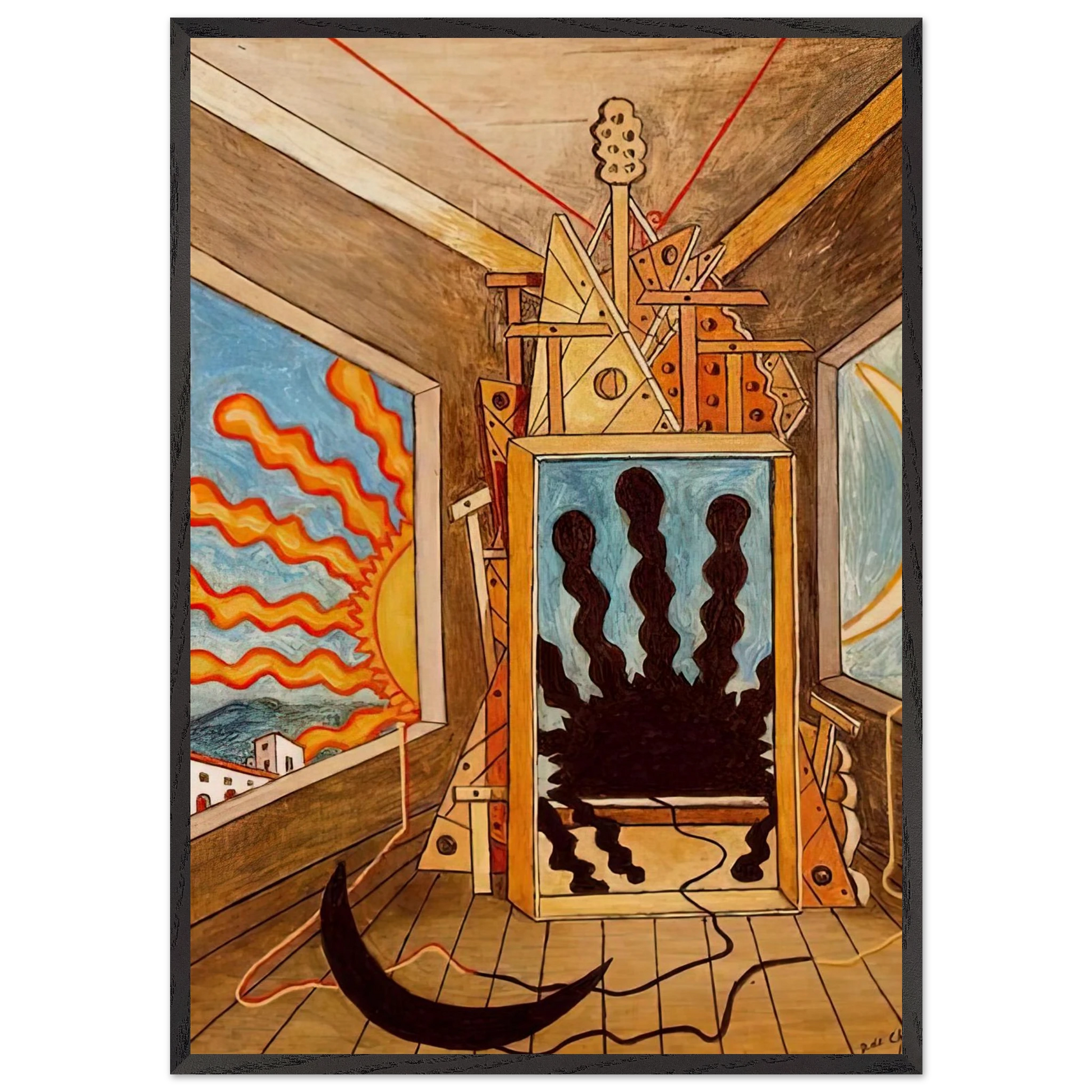 METAPHYSICAL INTERIOR WITH SUN WHICH DIES 1971 - Giorgio de Chirico Framed Art Print – Black Wooden Frame - Default Title - -Framed Art Print