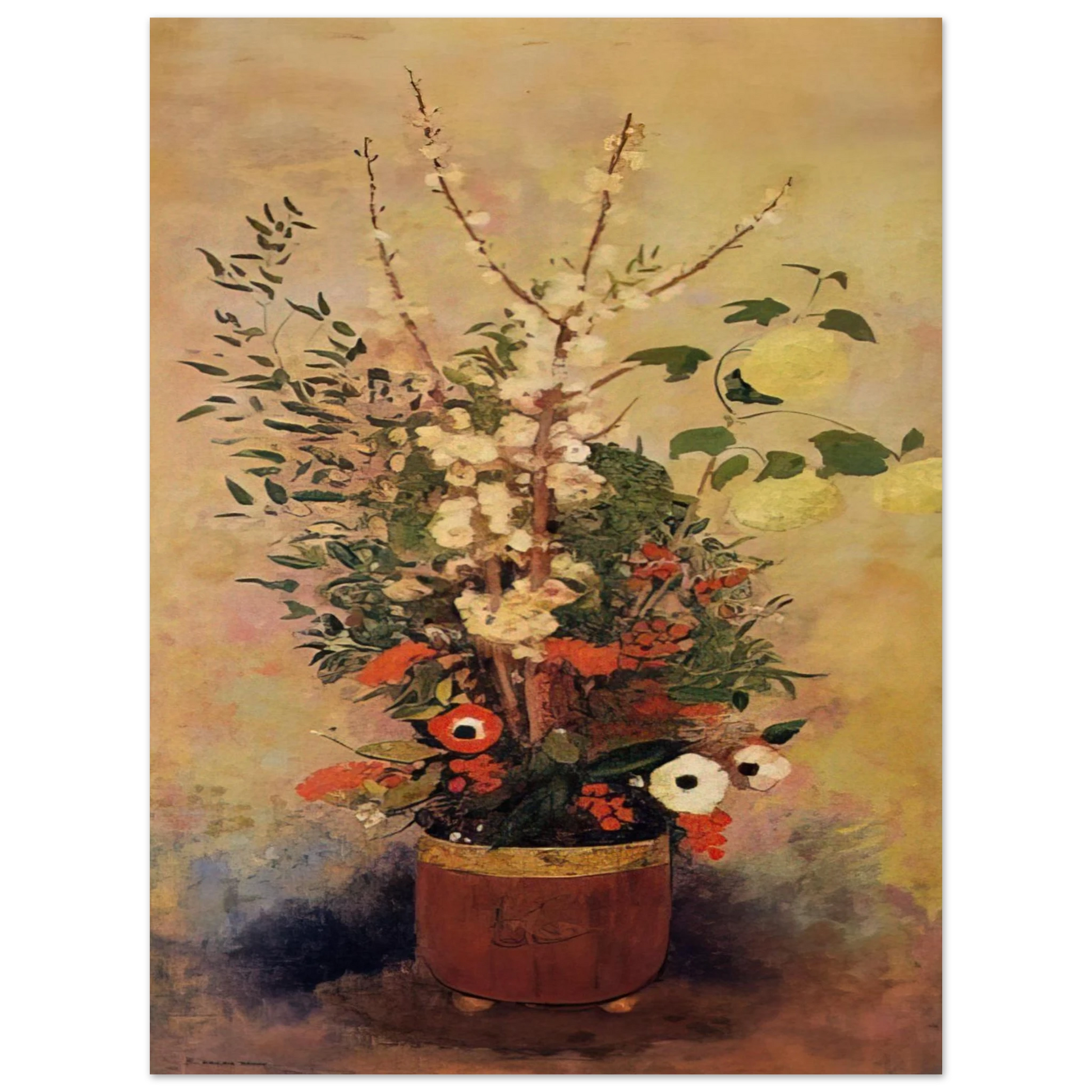 Odilon Redon - VASE OF FLOWERS WITH BRANCHES OF A FLOWERING APPLE TREE Fine Art Poster - Default Title