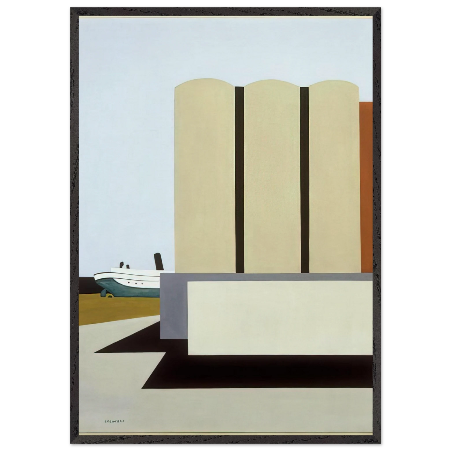 Boat and Grain Elevators No 2 - 1942 - Ralston Crawford Framed Art Print – Black Wooden Frame - Default Title - -Framed Art Print