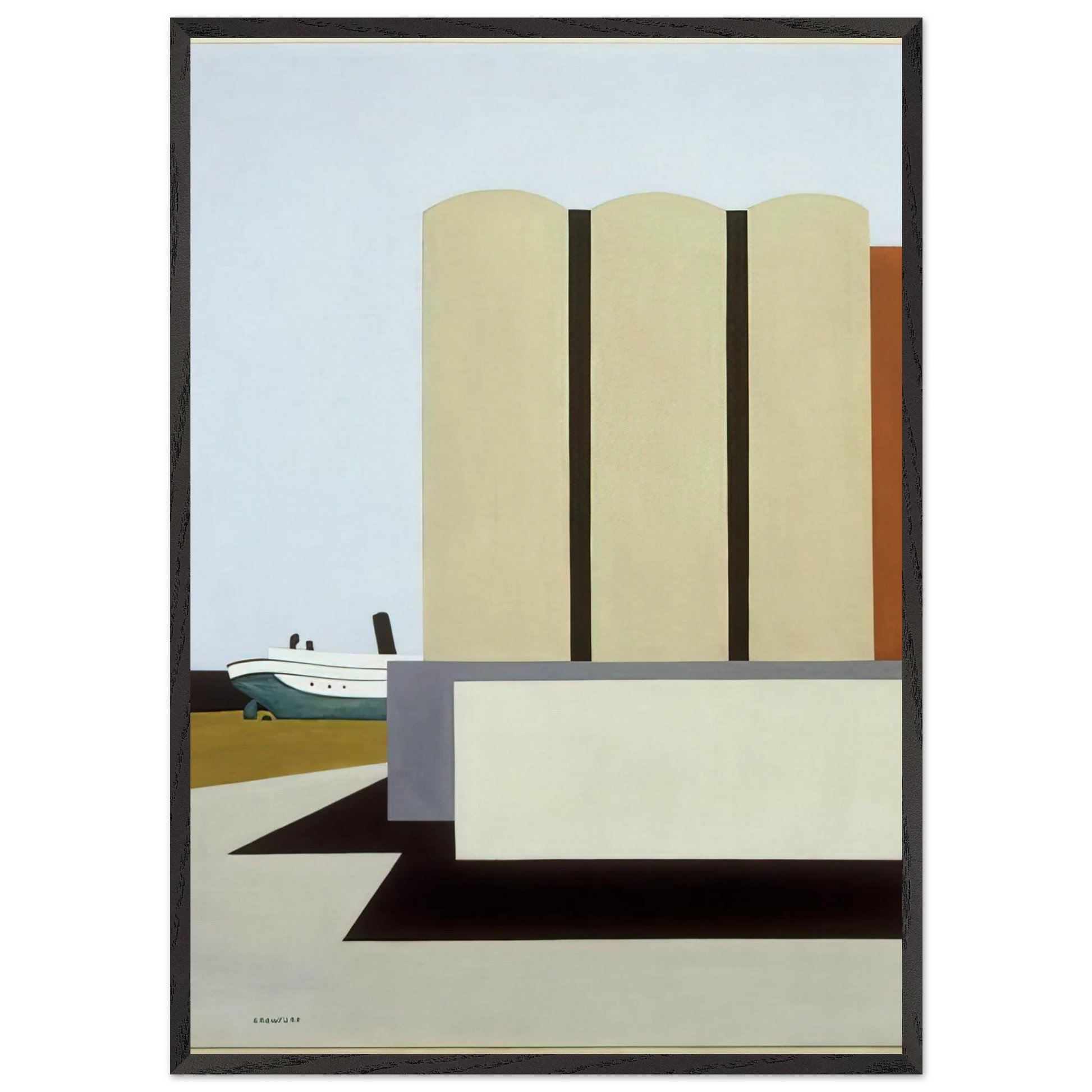 Boat and Grain Elevators No 2 - 1942 - Ralston Crawford Framed Art Print – Black Wooden Frame - Default Title - -Framed Art Print