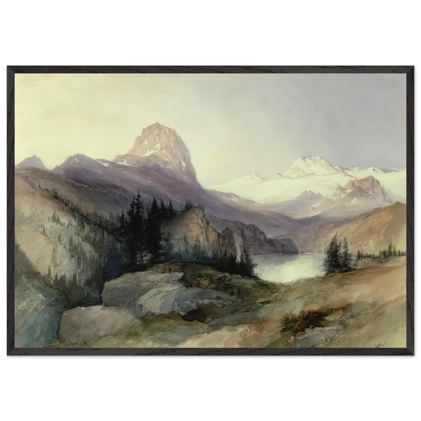 In the Bighorn Mountains - Thomas Moran Framed Art Print – Black Wooden Frame - Default Title - -Framed Art Print
