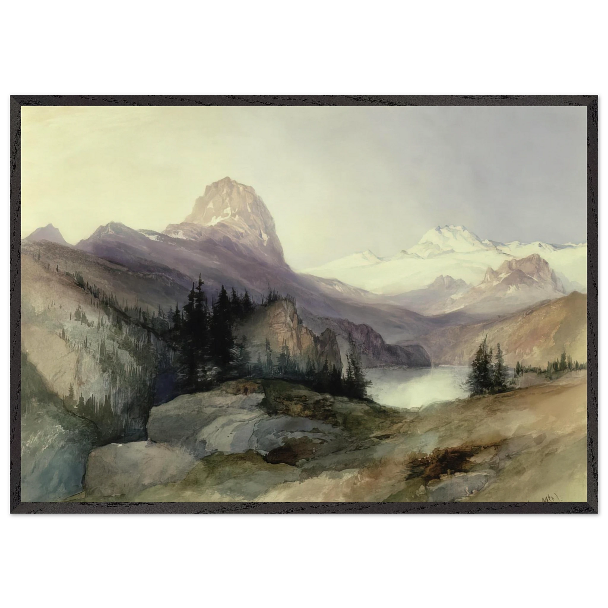 In the Bighorn Mountains - Thomas Moran Framed Art Print – Black Wooden Frame - Default Title - -Framed Art Print