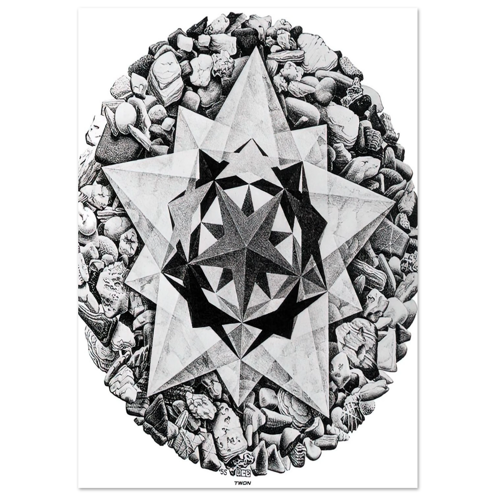 MC Escher - ESCHER (1) Wall Art - 21x29.7 cm / 8x12" - Premium Wooden Framed Poster With Fine Art Paper - White frame