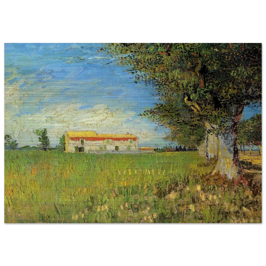 Farmhouse in a Wheat Field - Vincent van Gogh Brushed Aluminum Print - 70x100 cm / 28x40 inches | Vincent van Gogh Aluminum Print | Vincent van Gogh Prints