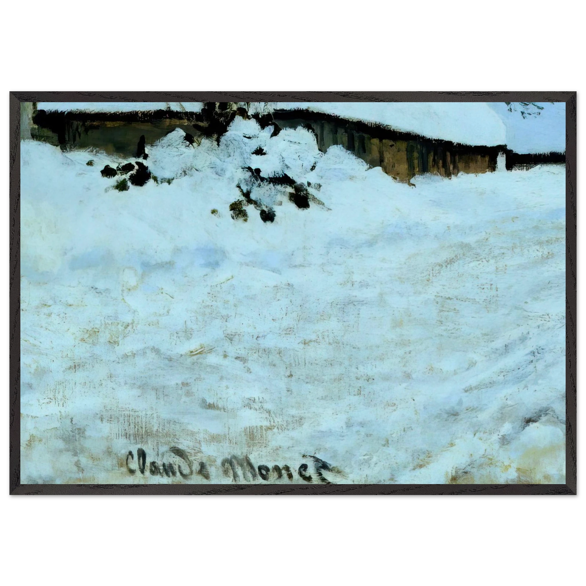 Cart on the Snow Covered Road with Saint-Simeon Farm - claude monet Framed Art Print – Black Wooden Frame - Default Title - -Framed Art Print