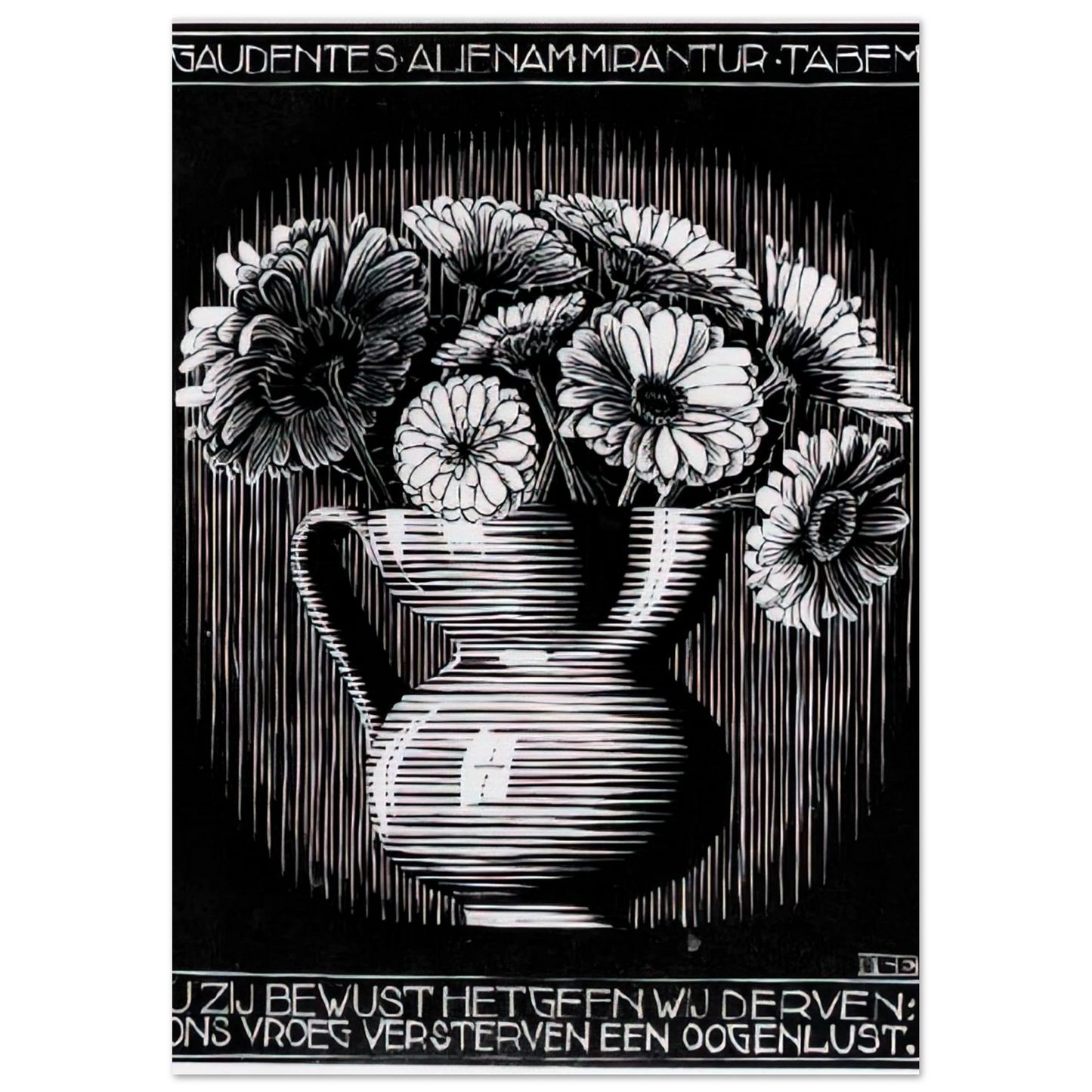 MC Escher - EMBLEMATA VASE Wall Art - 21x29.7 cm / 8x12" - Premium Wooden Framed Poster With Fine Art Paper - Wood frame