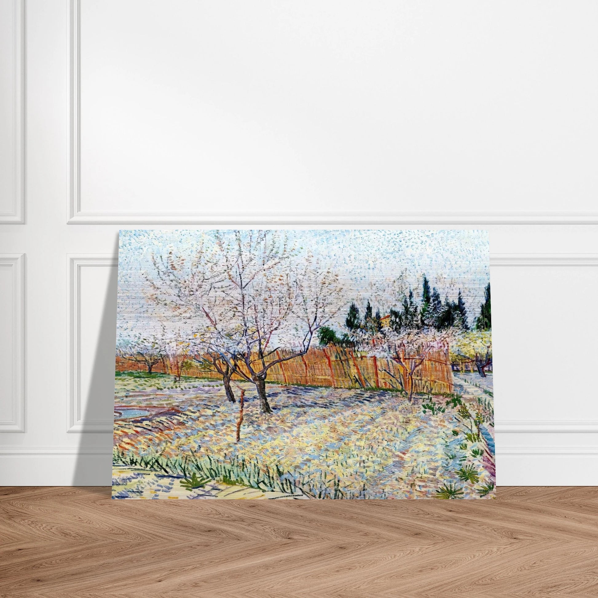 Orchard with Peach Trees in Blossom - Vincent van Gogh Brushed Aluminum Print - 70x100 cm / 28x40 inches | Vincent van Gogh Aluminum Print | Vincent van Gogh Prints