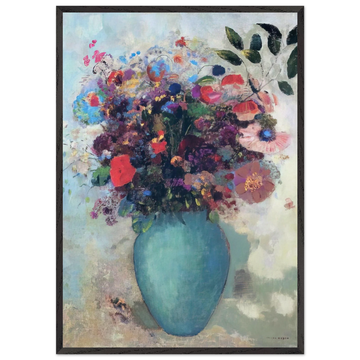 FLOWERS IN A TURQUOISE VASE - Odilon Redon Framed Art Print – Black Wooden Frame - Default Title - -Framed Art Print