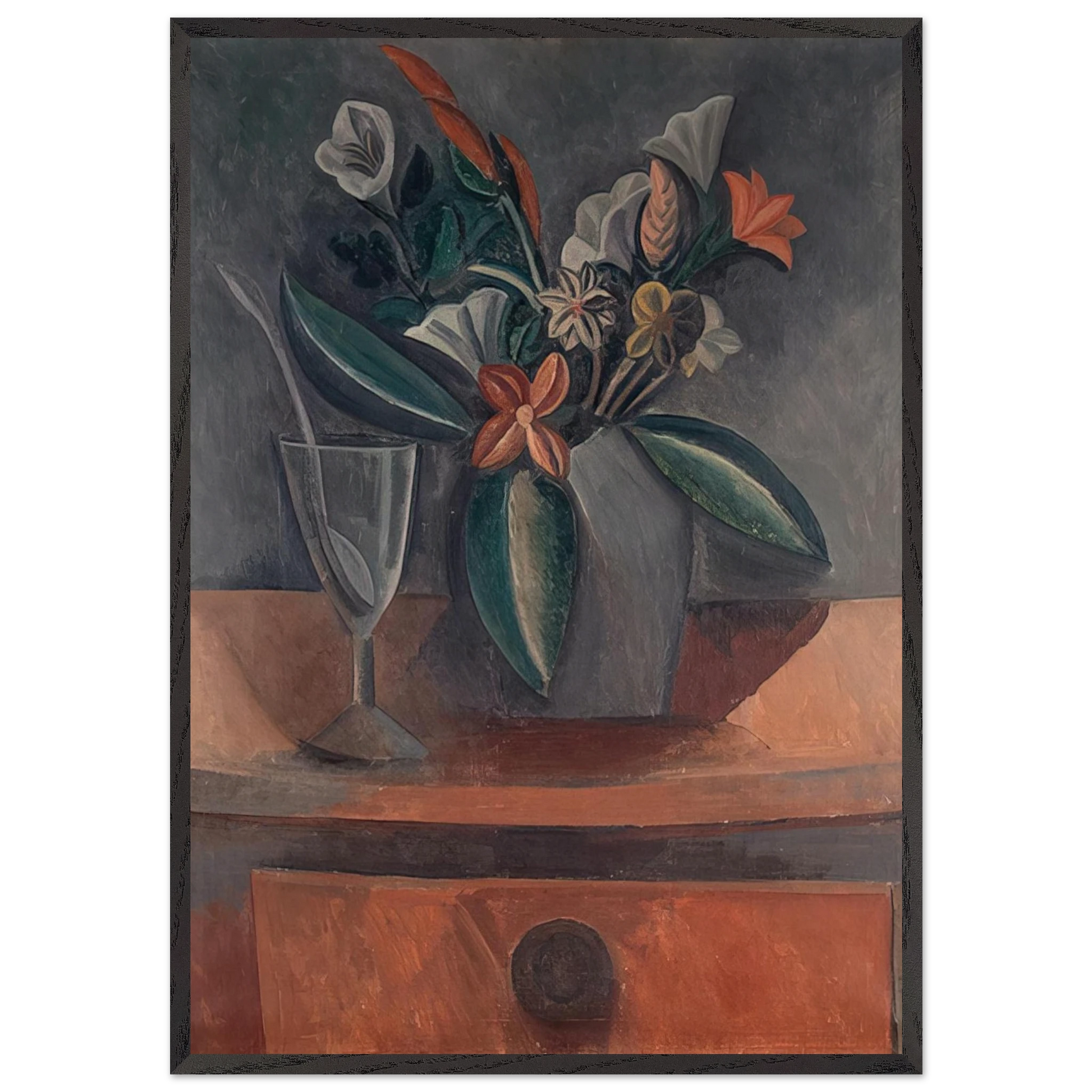 Flowers in a Grey Jar - 1908 - Pablo Picasso Framed Art Print – Black Wooden Frame - Default Title - -Framed Art Print