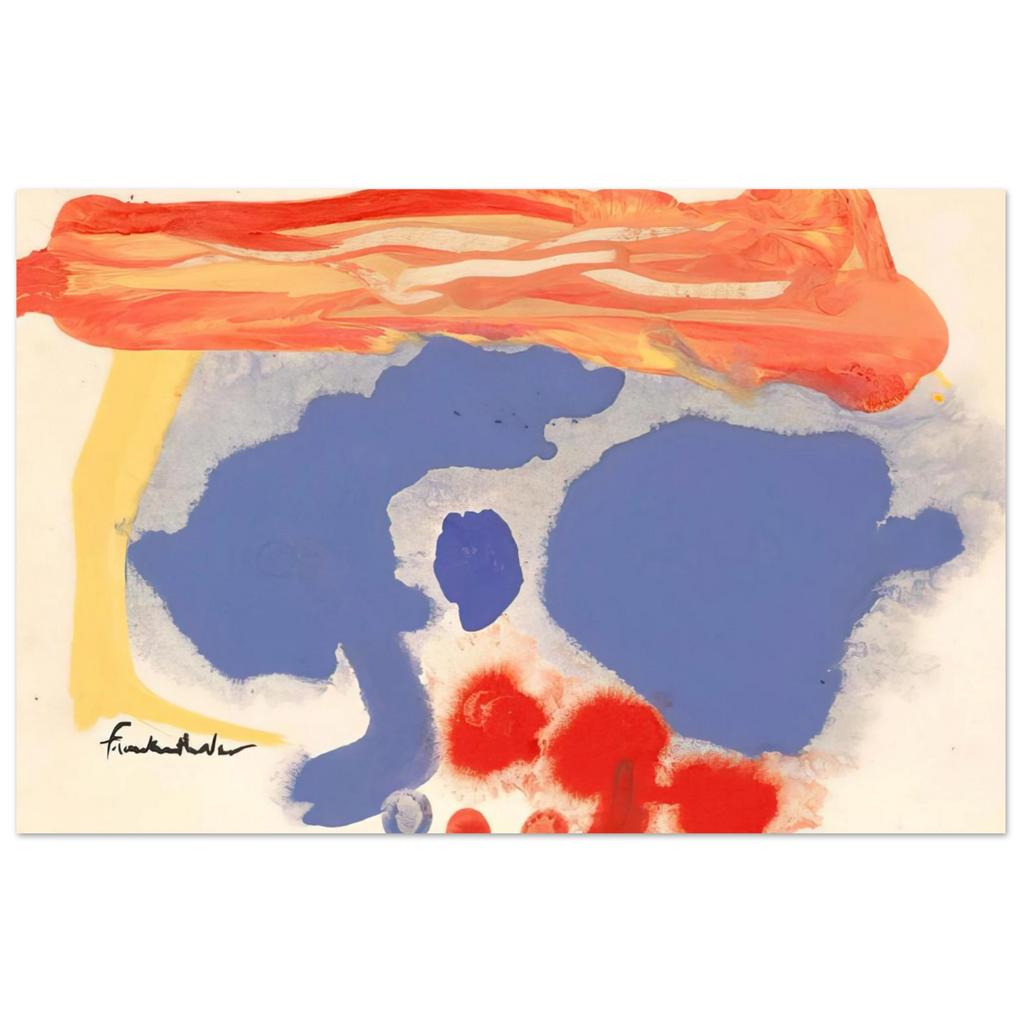 Helen Frankenthaler - Summerscene, Provincetown - 1961 Wall art - 21x29.7 cm / 8x12" - Premium Wooden Framed Poster With Fine Art Paper - White frame