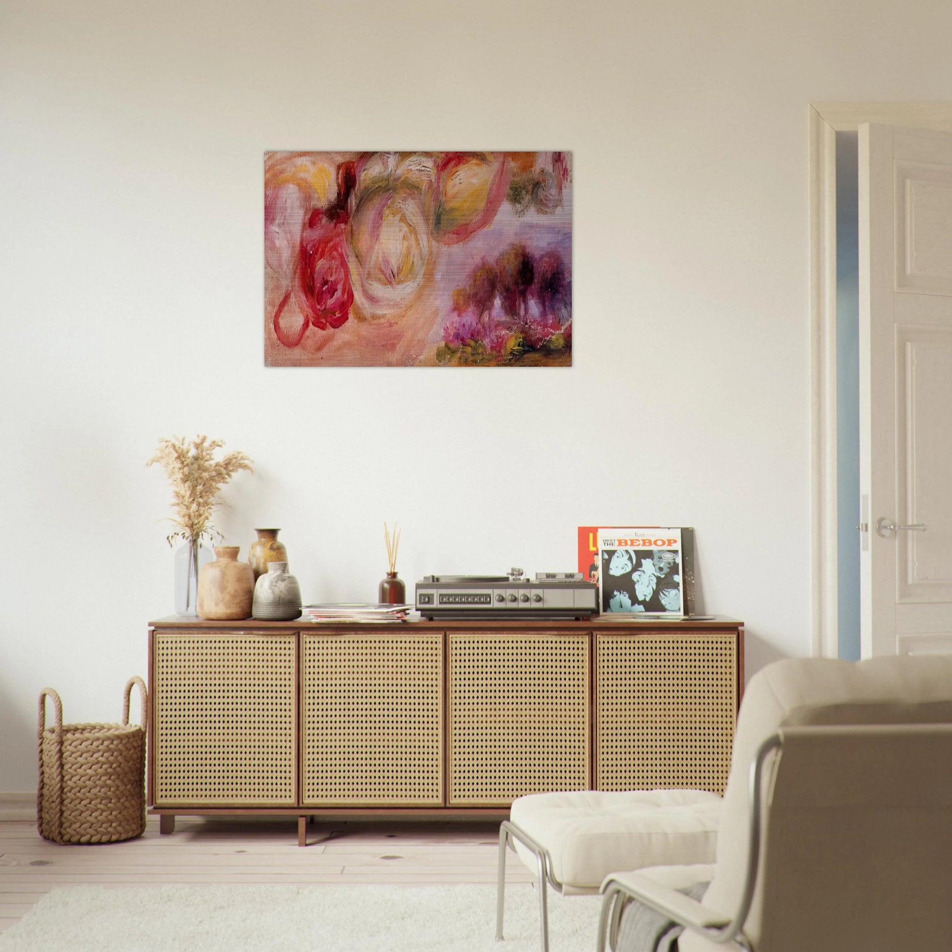 Roses with a Landscape - Pierre-Auguste Renoir Brushed Aluminum Print - 70x100 cm / 28x40 inches | Pierre-Auguste Renoir Aluminum Print | Pierre-Auguste Renoir Prints