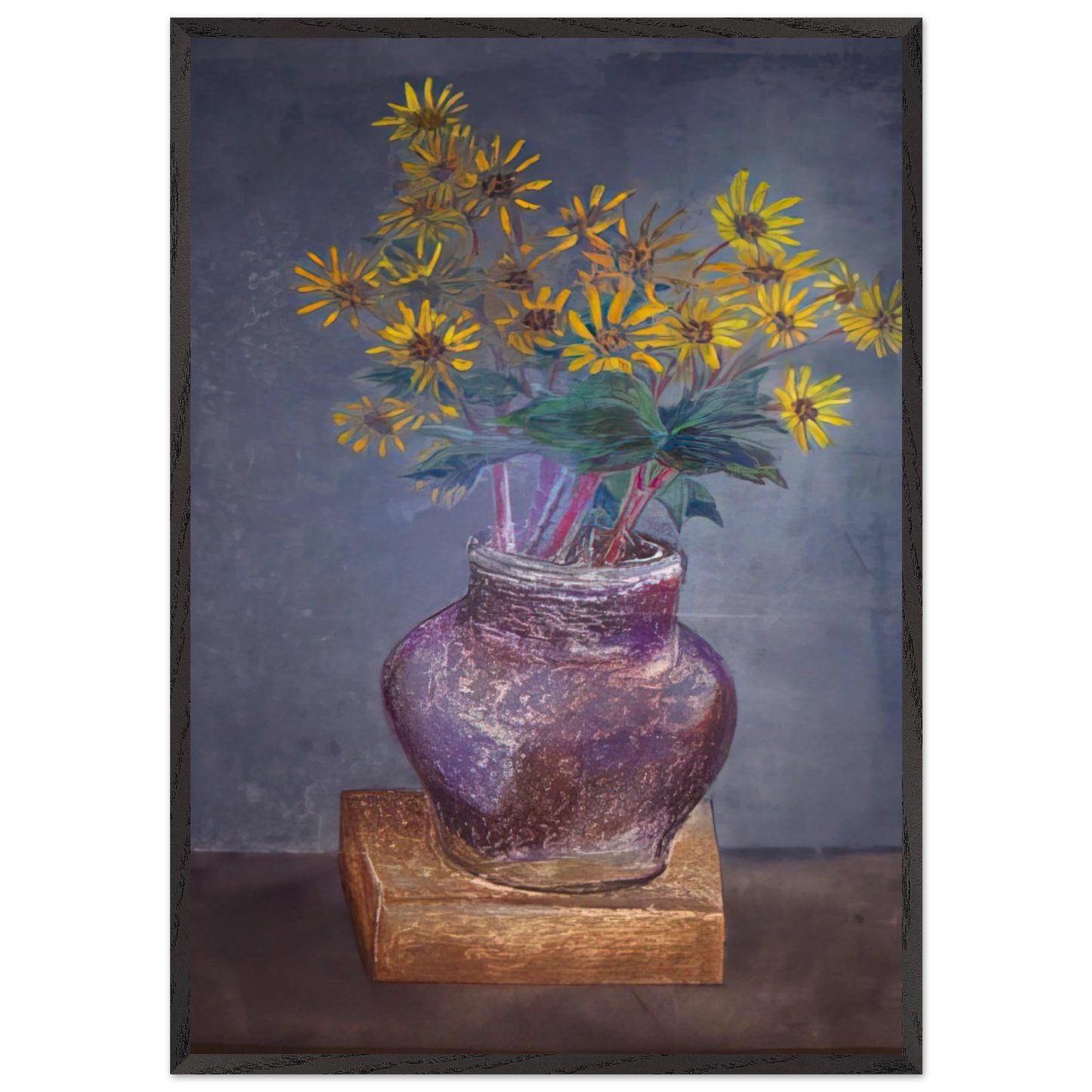Homemade Painting of a Homemade Bouquet of Sand Dune Daisies in a Homemade Vase - 1982 - Morris Graves Framed Art Print – Black Wooden Frame - Default Title - -Framed Art Print