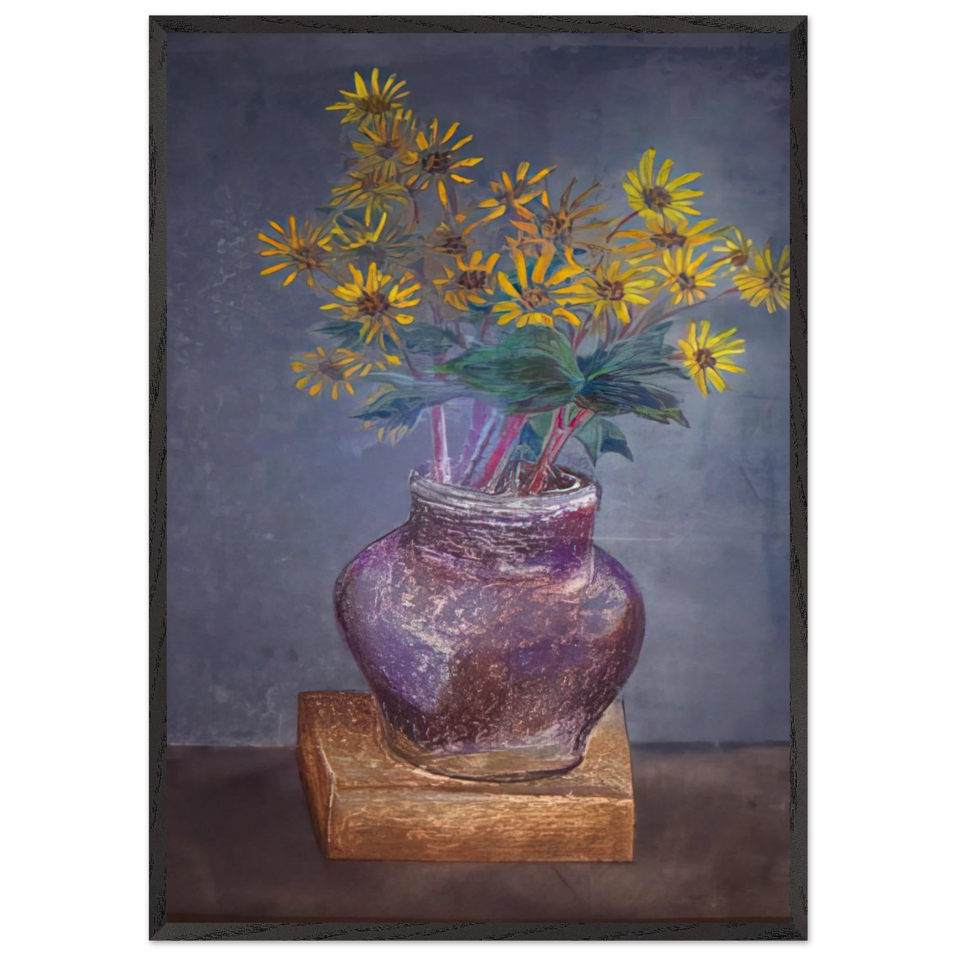 Homemade Painting of a Homemade Bouquet of Sand Dune Daisies in a Homemade Vase - 1982 - Morris Graves Framed Art Print – Black Wooden Frame - Default Title - -Framed Art Print
