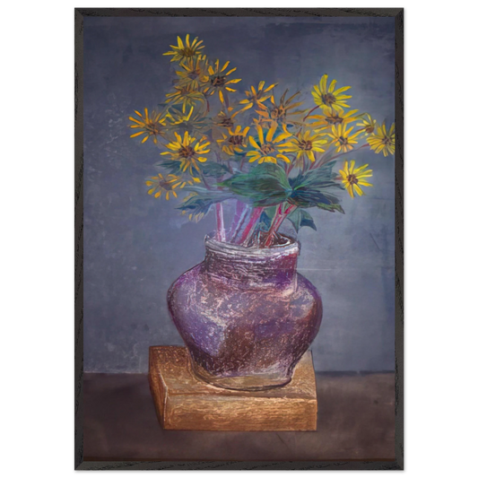 Homemade Painting of a Homemade Bouquet of Sand Dune Daisies in a Homemade Vase - 1982 - Morris Graves Framed Art Print – Black Wooden Frame - Default Title - -Framed Art Print