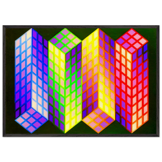 Torony-Nagy - 1969 - Victor Vasarely Framed Art Print – Black Wooden Frame - Default Title - -Framed Art Print