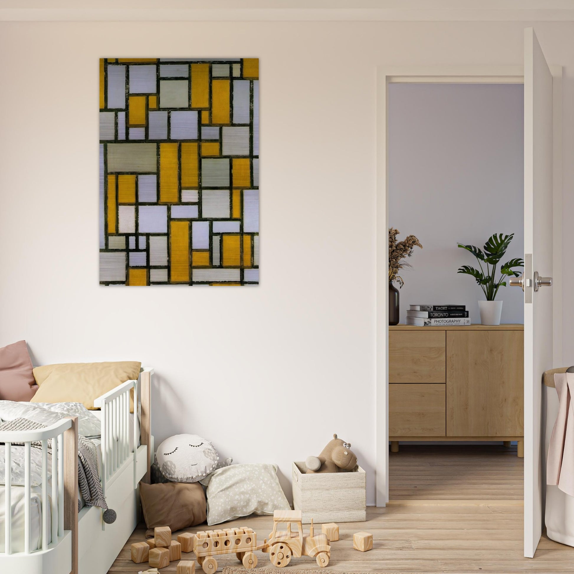 Composition with Gray and Light Brown - Piet Mondrian Brushed Aluminum Print - 70x100 cm / 28x40 inches | Piet Mondrian Aluminum Print | Piet Mondrian Prints