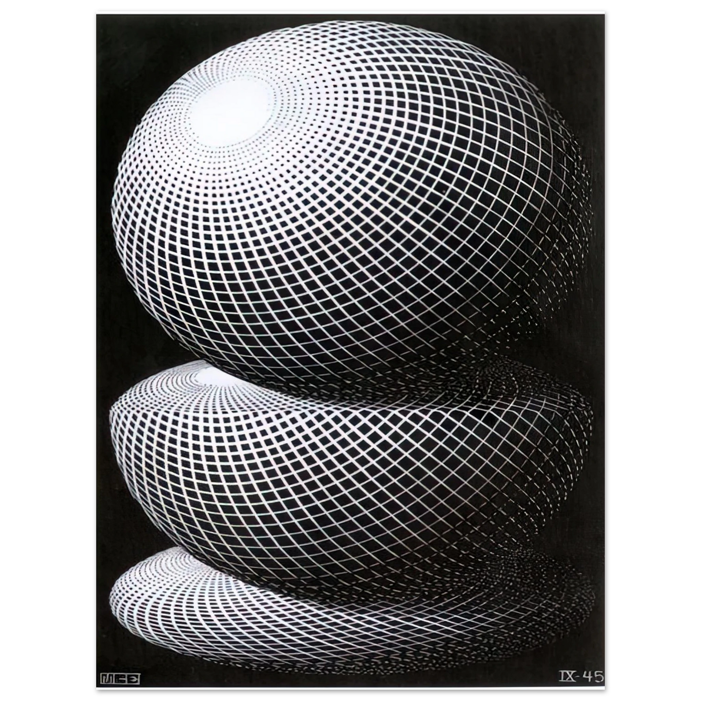 MC Escher - THREE SPHERES I SCHEME Wall Art - 21x29.7 cm / 8x12" - Fine Art Poster - -