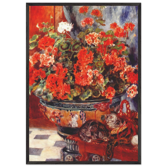 Geraniums and Cats - Pierre-Auguste Renoir 70x100 cm / 28x40 inches Framed Art Print – Black Wooden Frame