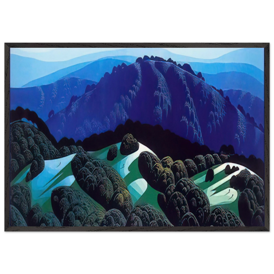 Three Fields and a Mountain - Eyvind Earle Framed Art Print – Black Wooden Frame - Default Title - -Framed Art Print
