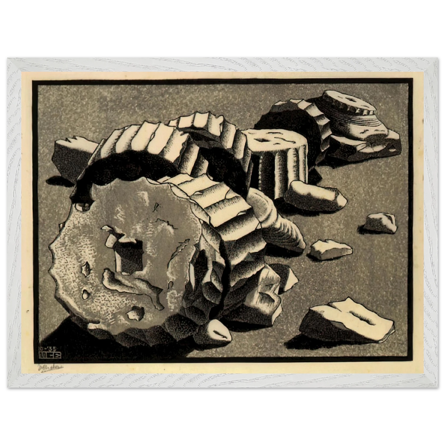 MC Escher - SELINUNTE SICILY OCTOBER 1935 1935 Wall Art - 21x29.7 cm / 8x12" - Premium Wooden Framed Poster With Fine Art Paper - Wood frame