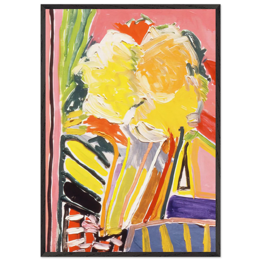 Pink Flower Painting - 1973 - Ronnie Landfield Framed Art Print – Black Wooden Frame - Default Title - -Framed Art Print