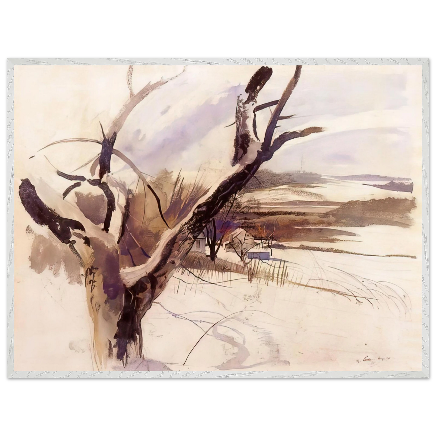 Andrew Wyeth - WINTER FARM SCENE Wall Art - 21x29.7 cm / 8x12" - Premium Wooden Framed Poster With Fine Art Paper - Black frame