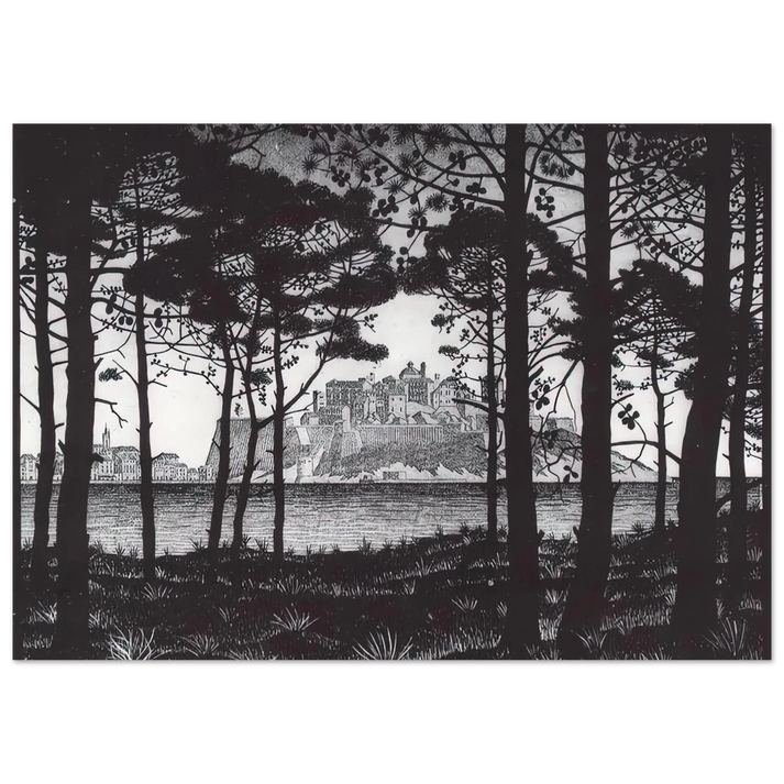 MC Escher - PINETA OF CALVI CORSICA Wall Art - 30x40 cm / 12x16 inches - Premium Wooden Framed Poster With Fine Art Paper - White frame