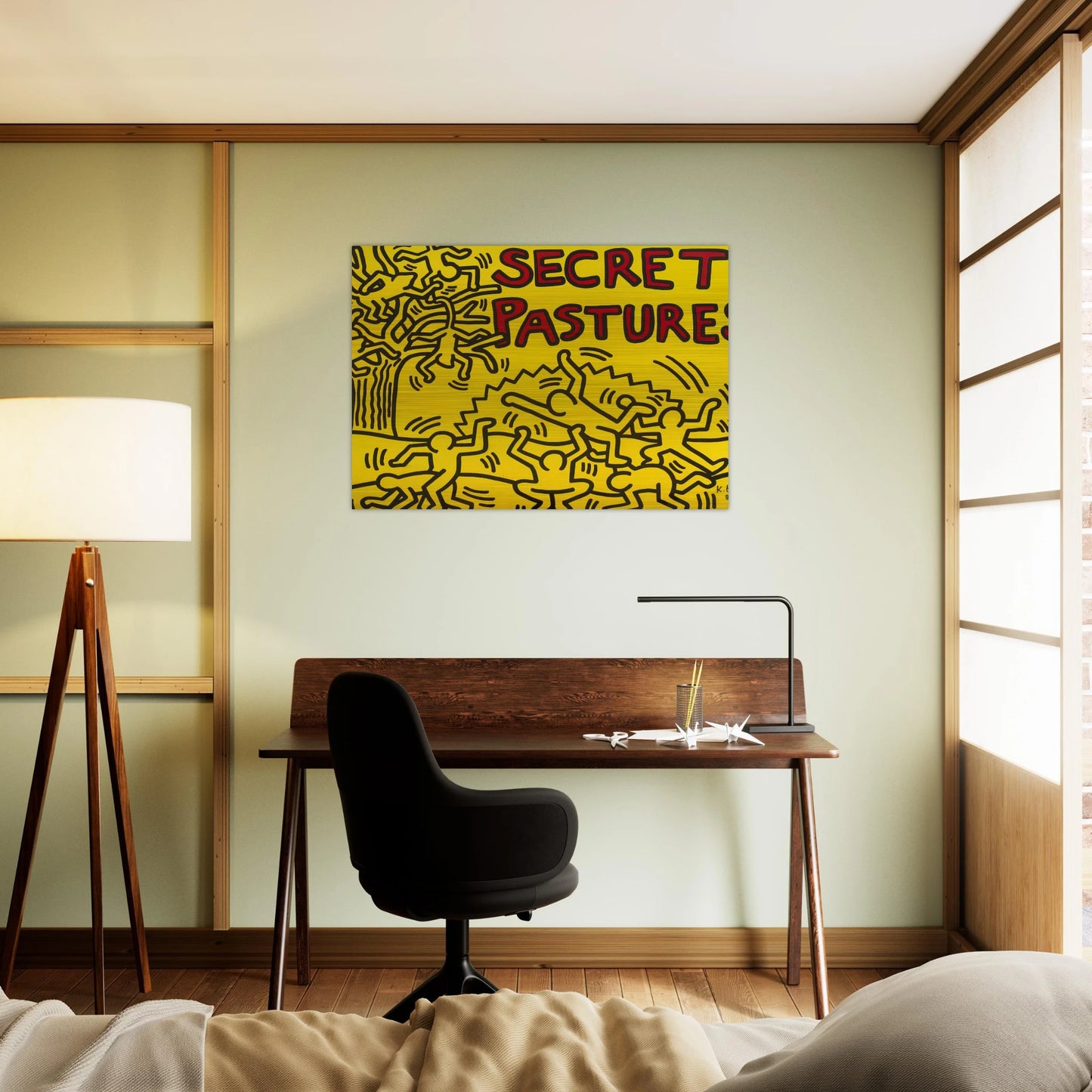 A POSTER FOR THE BILL T JONES AND ARNIE ZANE PERFORMANCE PIECE SECRET PASTURES 1984 - Keith Haring Brushed Aluminum Print - 70x100 cm / 28x40 inches | Keith Haring Aluminum Print | Keith Haring Prints