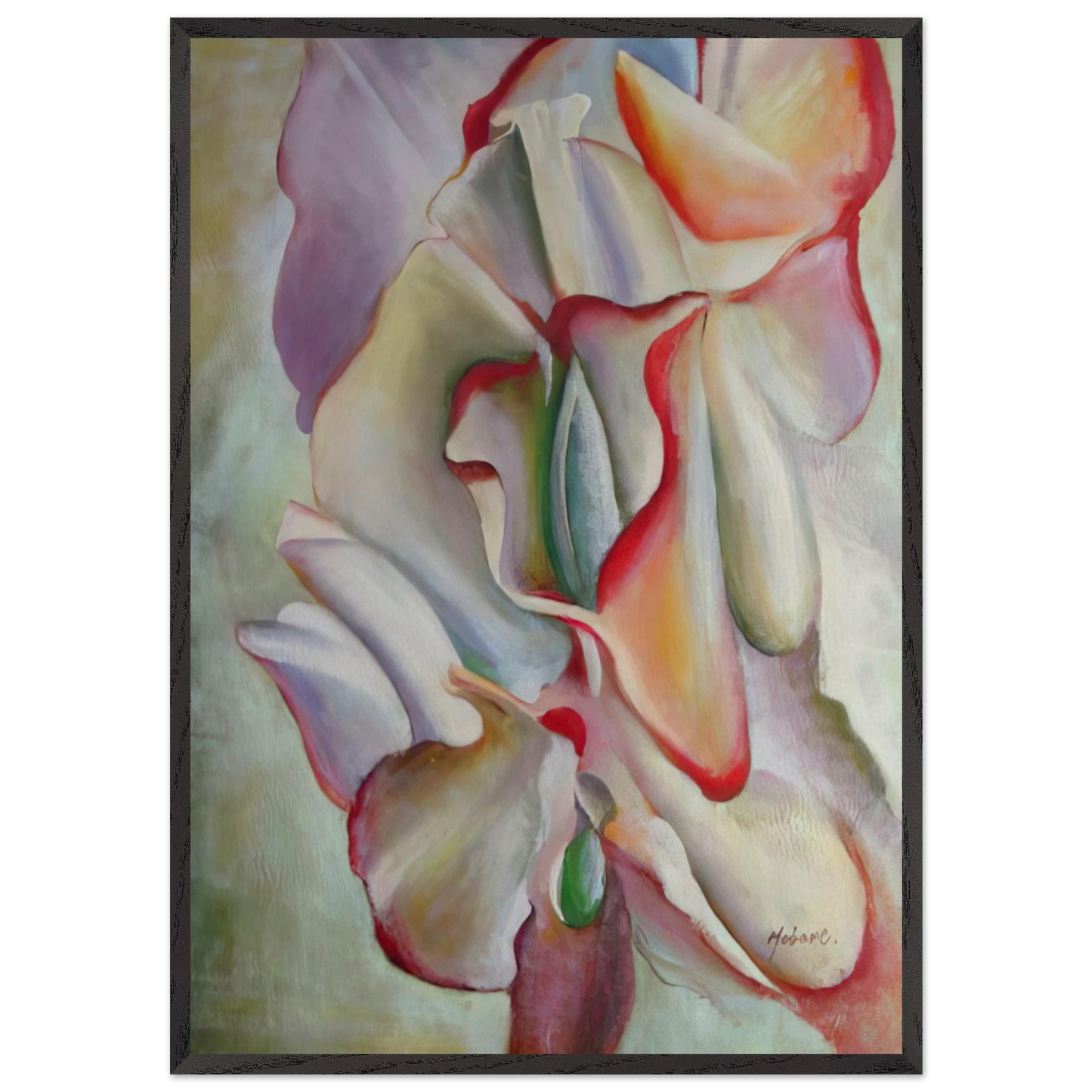 Pink Sweet Peas - Georgia OKeeffe 70x100 cm / 28x40 inches Framed Art Print – Black Wooden Frame
