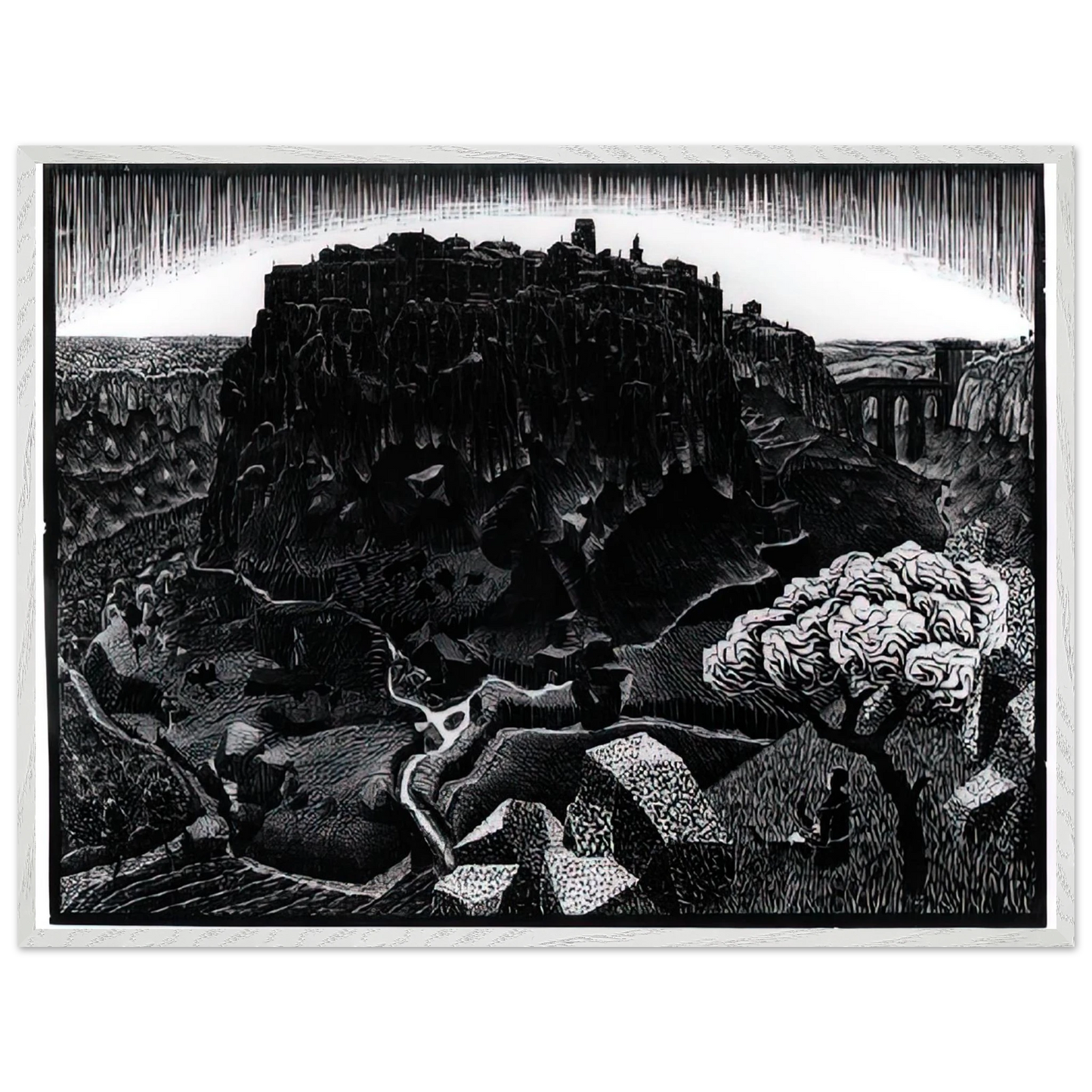 MC Escher - VITORCHIANO NEL CIMINO Wall Art - 30x40 cm / 12x16 inches - Premium Wooden Framed Poster With Fine Art Paper - Wood frame