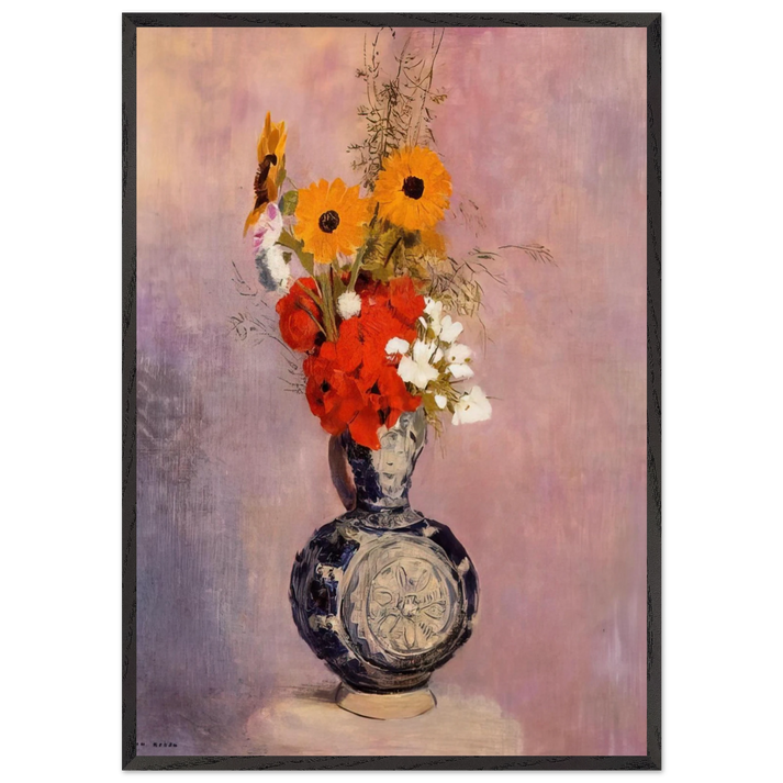 BOUQUET OF FLOWERS IN A BLUE VASE 2 - Odilon Redon 70x100 cm / 28x40 inches Framed Art Print – Black Wooden Frame