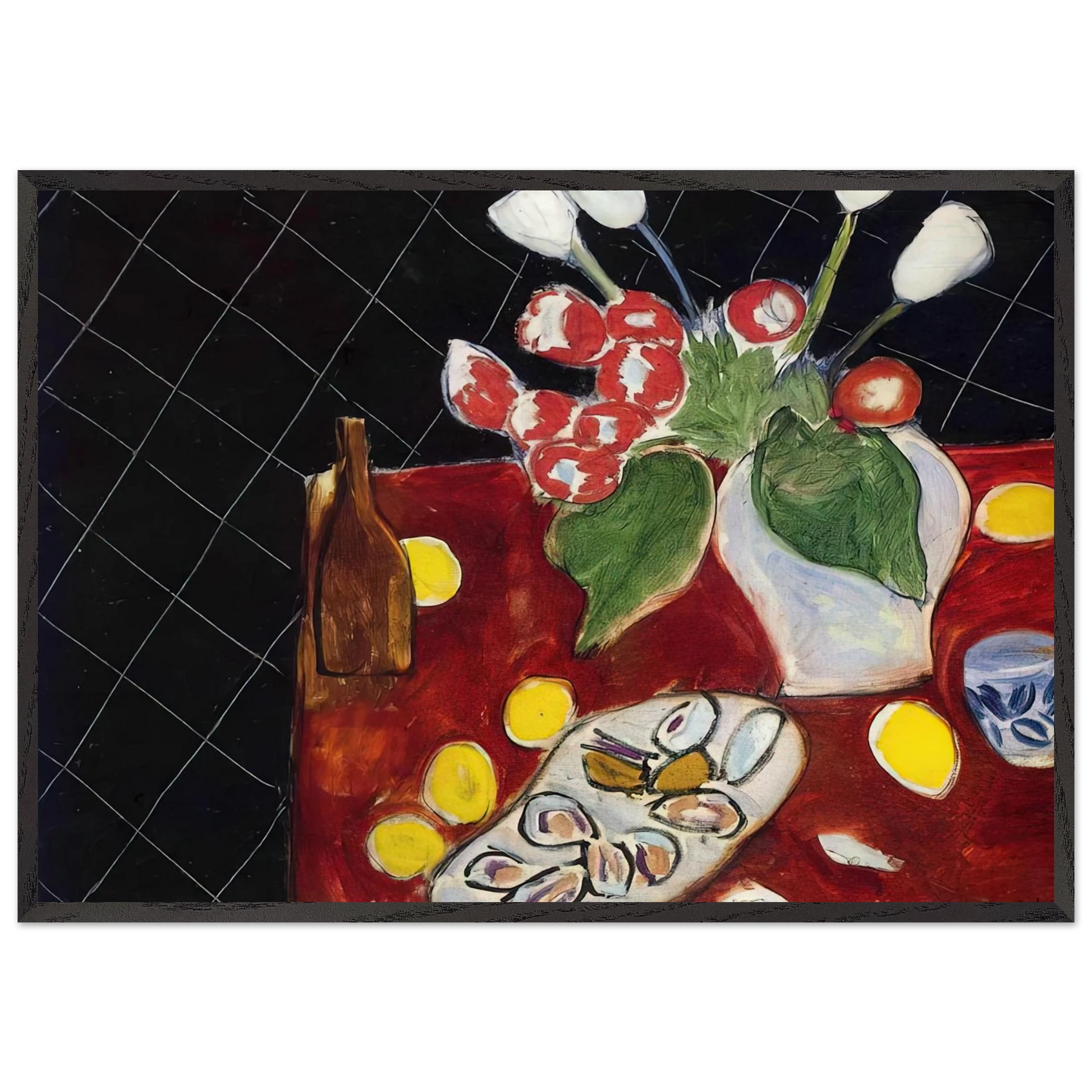 TULIPS AND OYSTERS ON A BLACK BACKGROUND 1943 - Henri Matisse Framed Art Print – Black Wooden Frame - Default Title - -Framed Art Print
