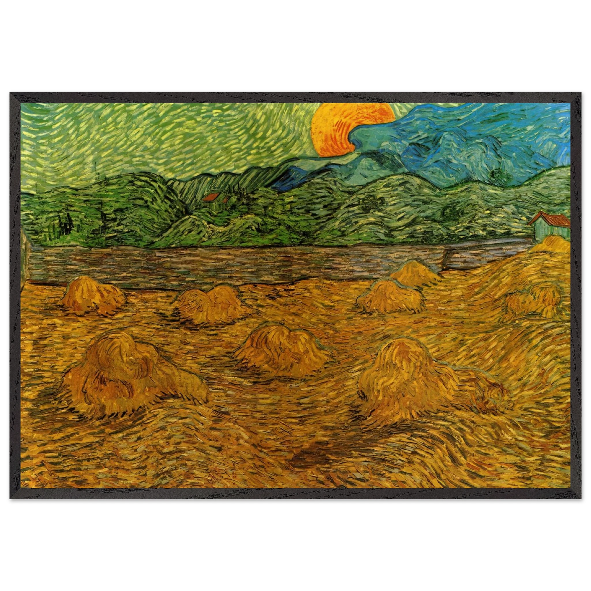 Evening Landscape with Rising Moon - Vincent van Gogh Framed Art Print – Black Wooden Frame - Default Title - -Framed Art Print