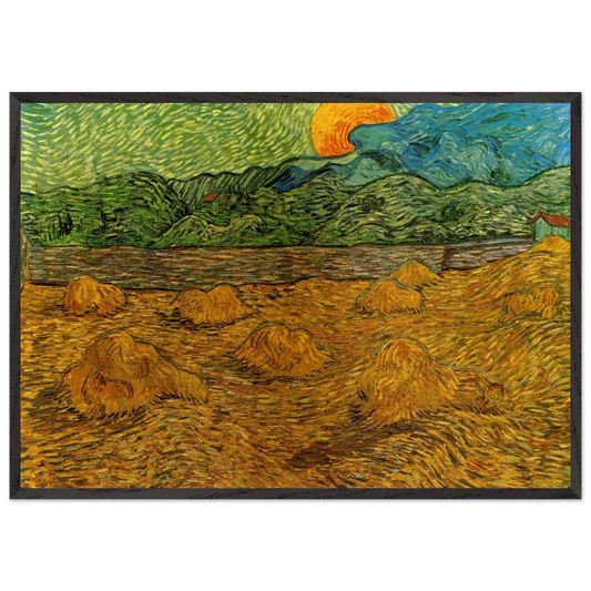 Evening Landscape with Rising Moon - Vincent van Gogh 70x100 cm / 28x40 inches Framed Art Print – Black Wooden Frame