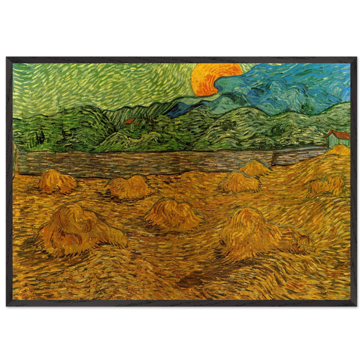Evening Landscape with Rising Moon - Vincent van Gogh 70x100 cm / 28x40 inches Framed Art Print – Black Wooden Frame