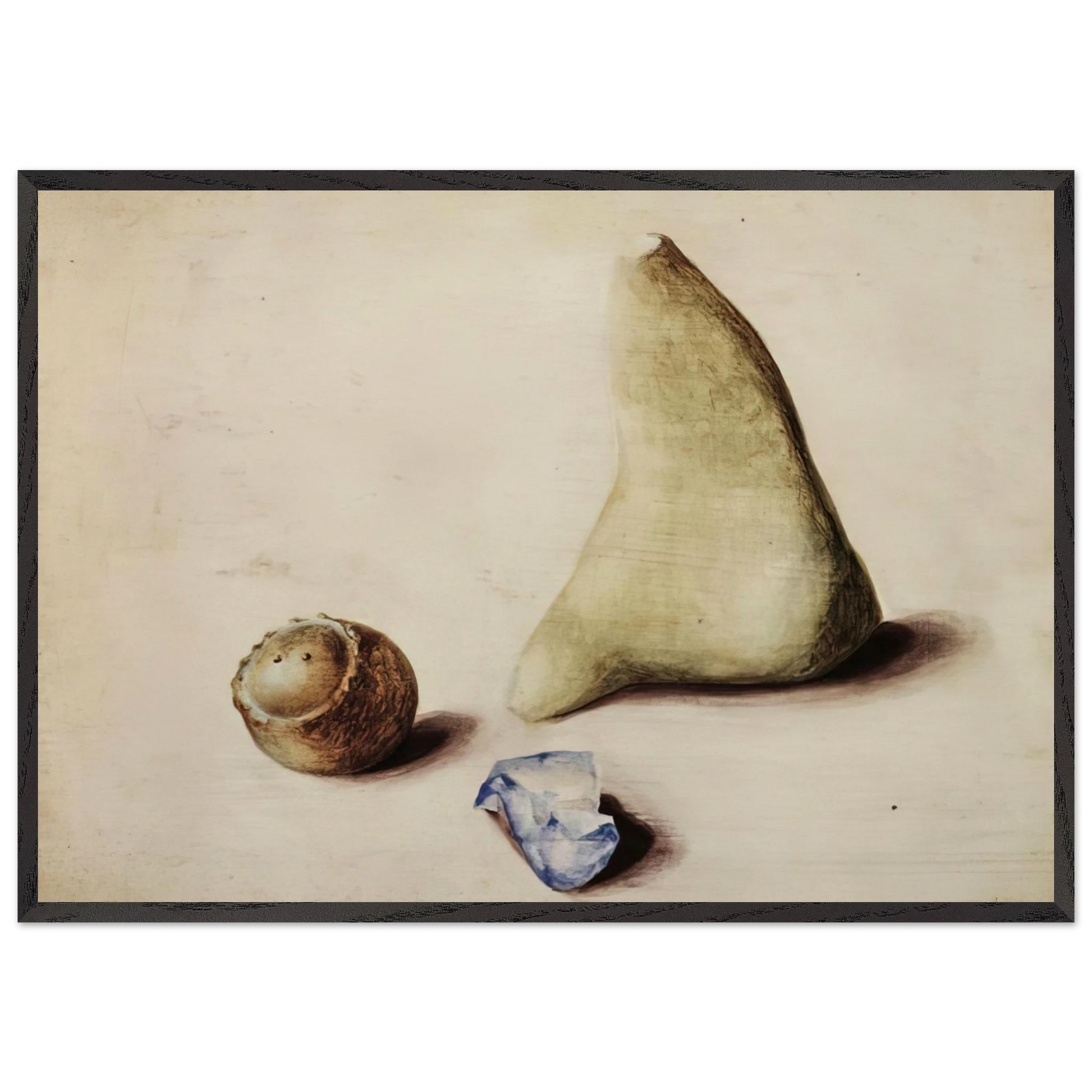 Pietra calcarea dalle Alpi Sveve Burgfelden un pezzo di vetro grezzo dallAdriatico Rimini galle da Gubbio Natale 38 - 1938 - Julius Bissier Framed Art Print – Black Wooden Frame - Default Title - -Framed Art Print