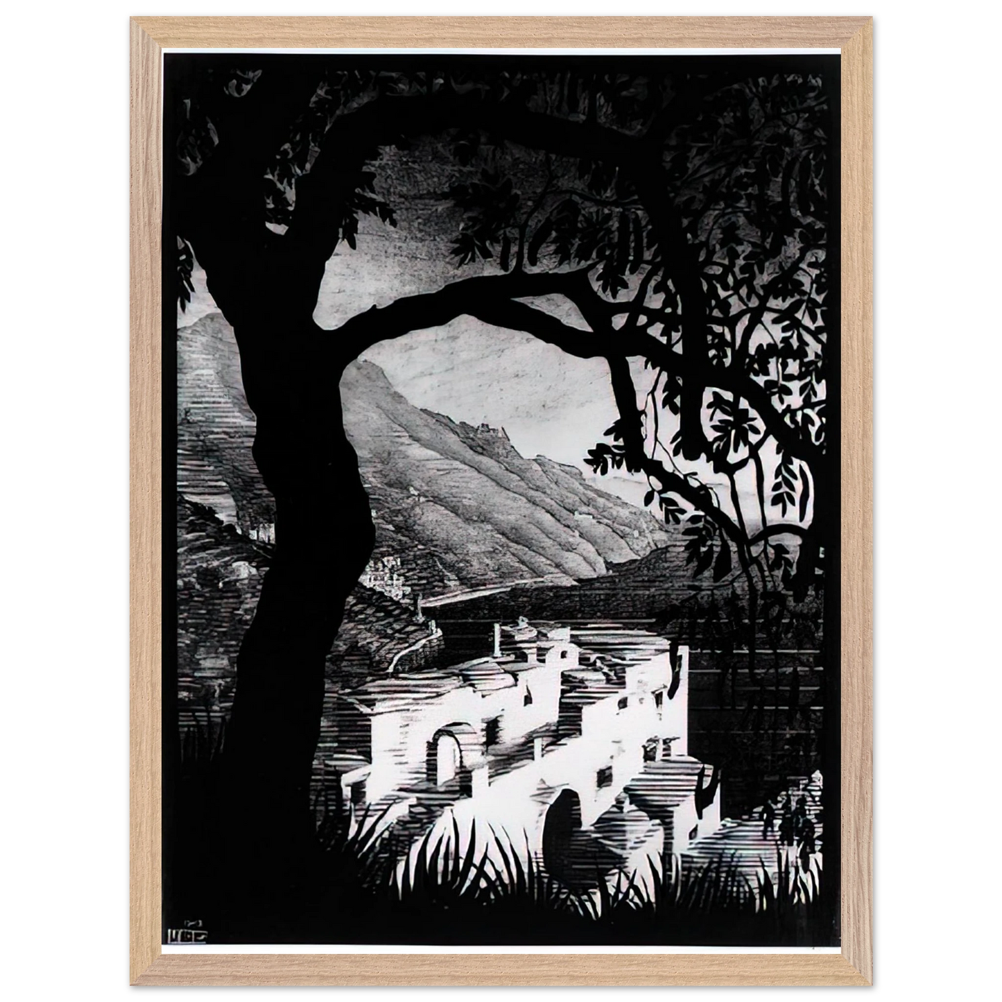 MC Escher - COAST OF AMALFI Wall Art - 60x80 cm / 24x32 inches - Fine Art Poster - -
