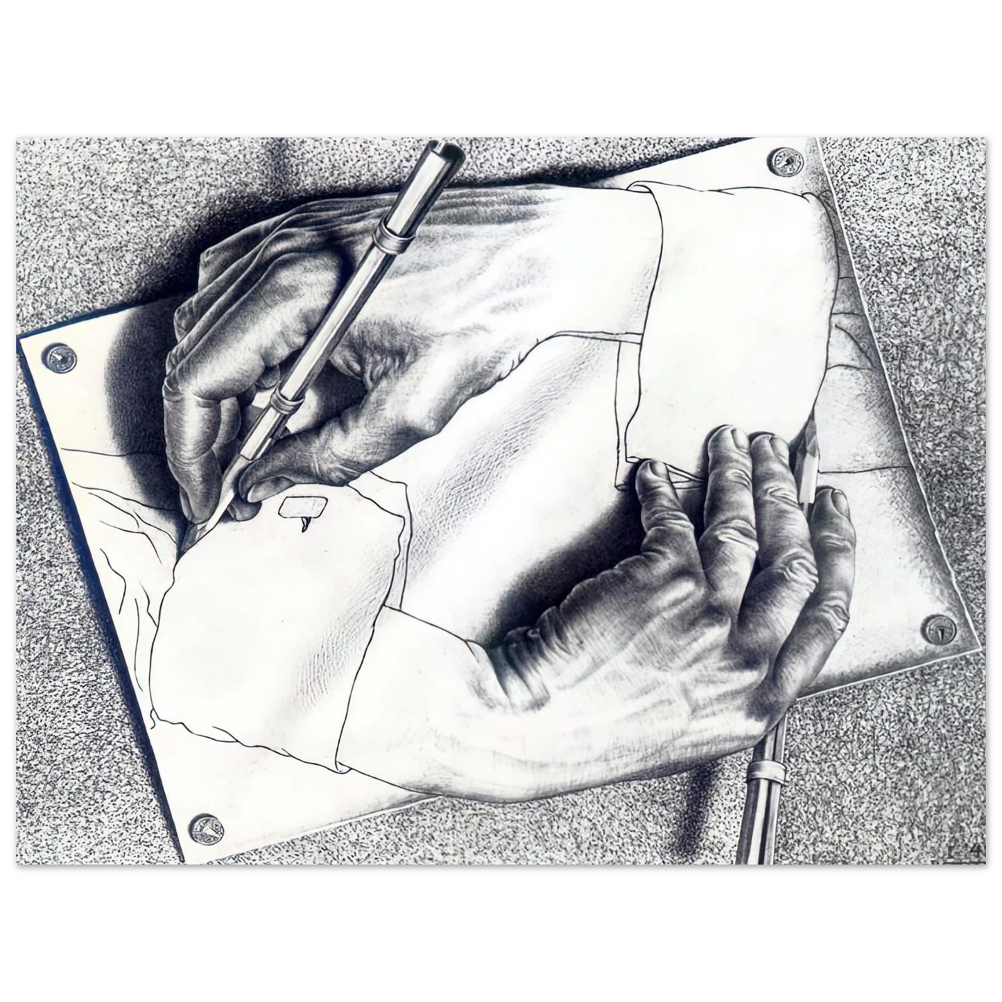 MC Escher - DRAWING HANDS Wall Art - 30x40 cm / 12x16 inches - Fine Art Poster - -