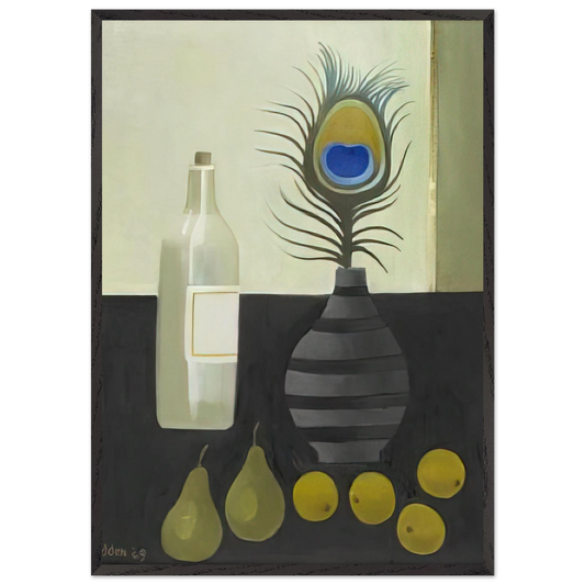 Peacock Feather Still Life - 2009 - Mary Fedden Framed Art Print – Black Wooden Frame - Default Title - -Framed Art Print
