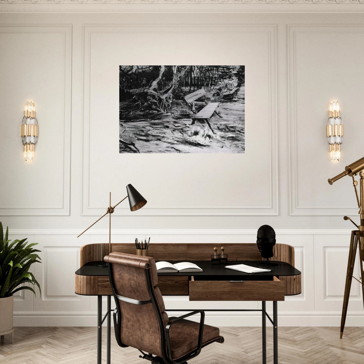 Bench in a Wood - Vincent van Gogh Brushed Aluminum Print - 70x100 cm / 28x40 inches | Vincent van Gogh Aluminum Print | Vincent van Gogh Prints