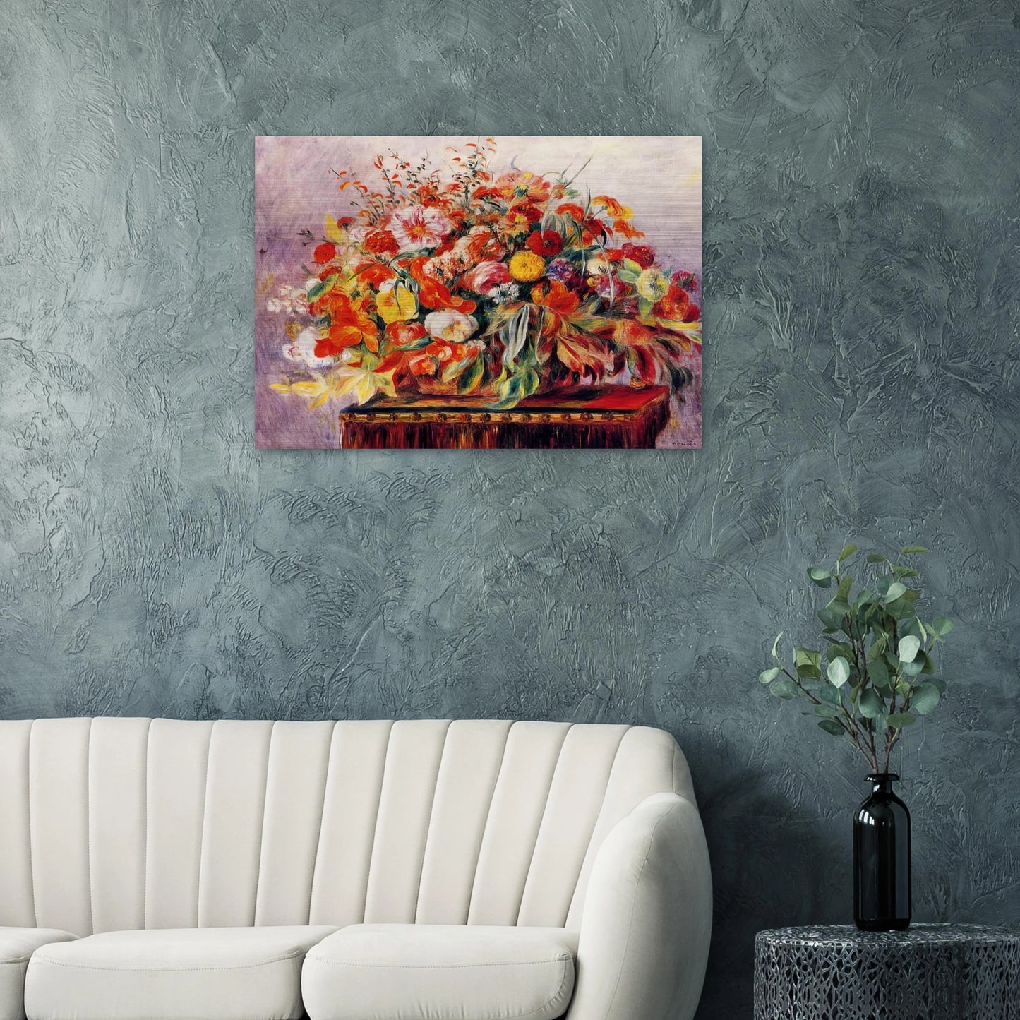 Basket of Flowers - Pierre-Auguste Renoir Brushed Aluminum Print - 70x100 cm / 28x40 inches | Pierre-Auguste Renoir Aluminum Print | Pierre-Auguste Renoir Prints