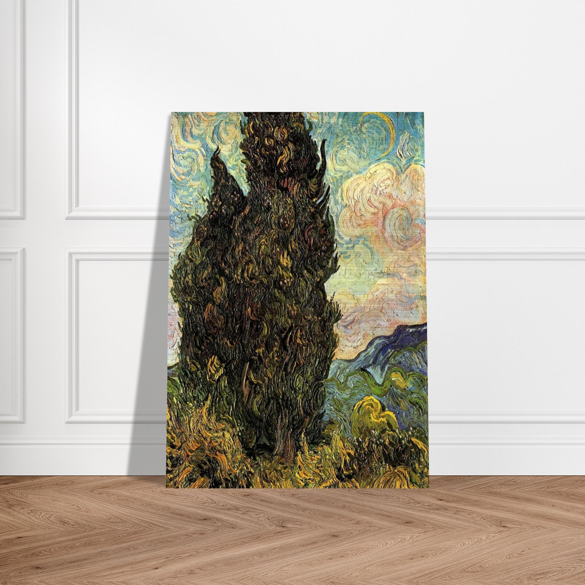 Two Cypresses - Vincent van Gogh Brushed Aluminum Print - 70x100 cm / 28x40 inches | Vincent van Gogh Aluminum Print | Vincent van Gogh Prints
