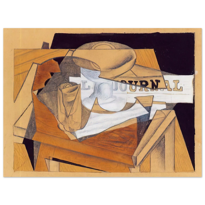 Juan Gris - BOWL GLASS AND NEWSPAPER  75x100 cm / 30x40inches Fine Art Poster
