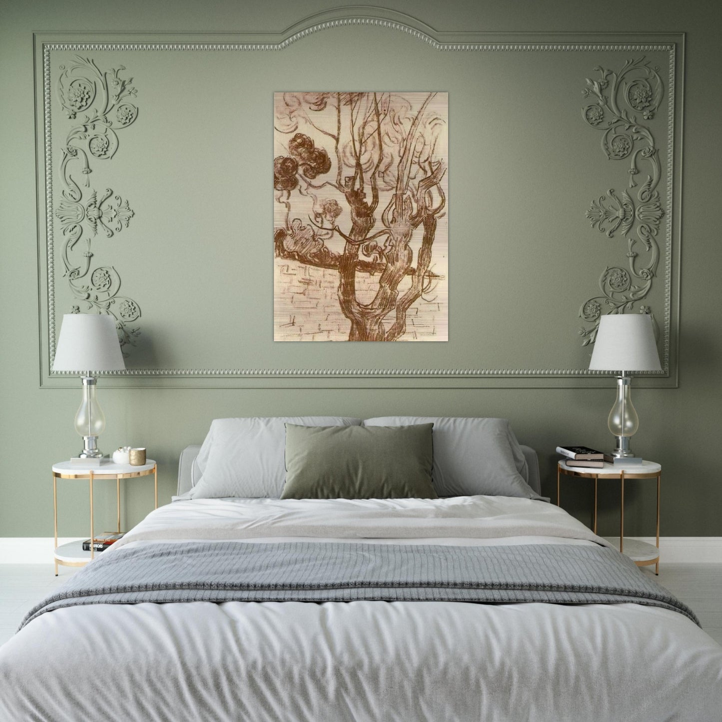Treetop Seen against the Wall of the Asylum - Vincent van Gogh Brushed Aluminum Print - 70x100 cm / 28x40 inches | Vincent van Gogh Aluminum Print | Vincent van Gogh Prints