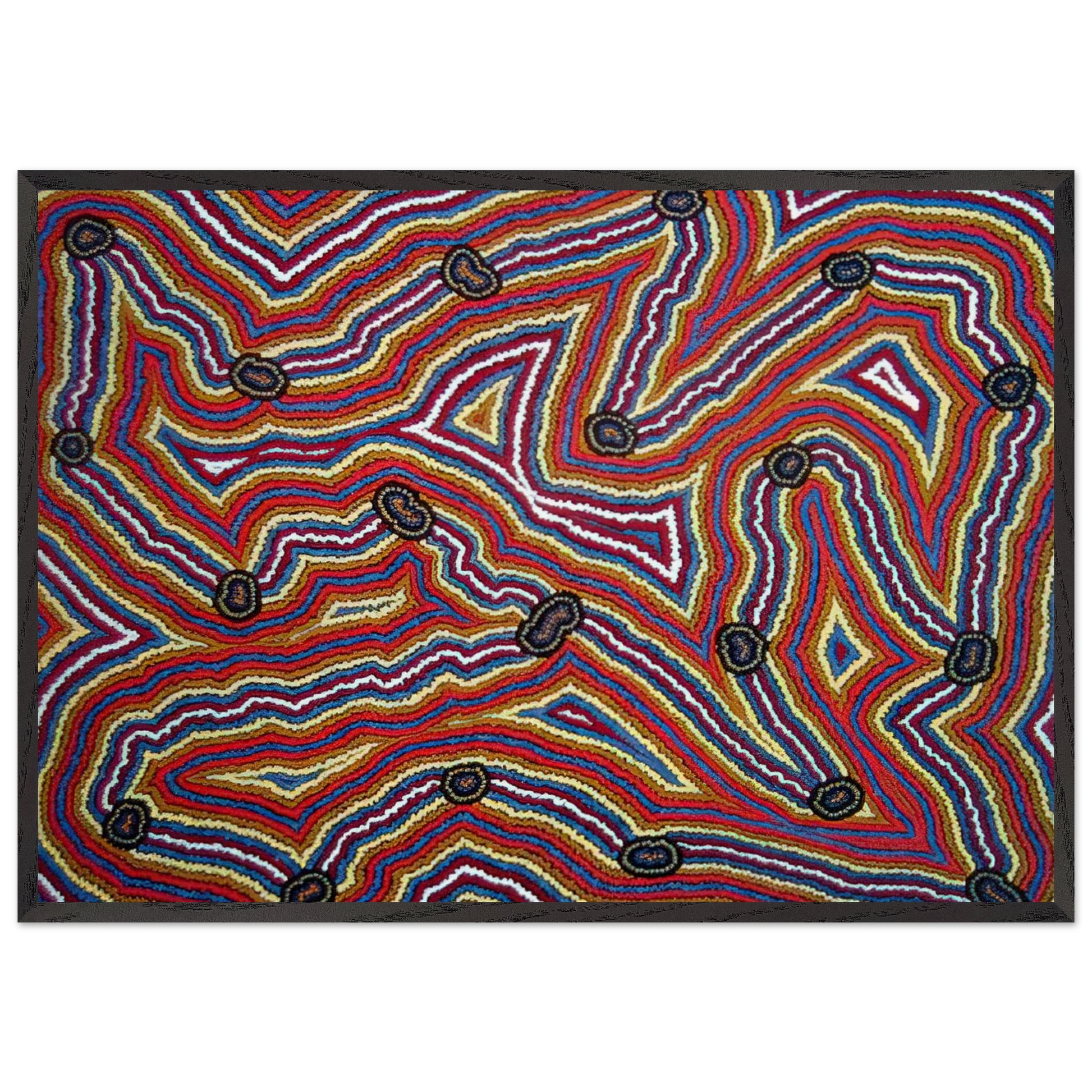 Narripi Dreaming - 1992 - Clifford Possum Tjapaltjarri Framed Art Print – Black Wooden Frame - Default Title - -Framed Art Print