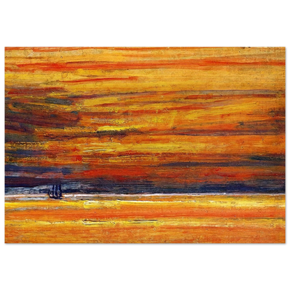 Sailing Vessel at Sea, Sunset - Childe Hassam Brushed Aluminum Print - 70x100 cm / 28x40 inches | Childe Hassam Aluminum Print | Childe Hassam Prints